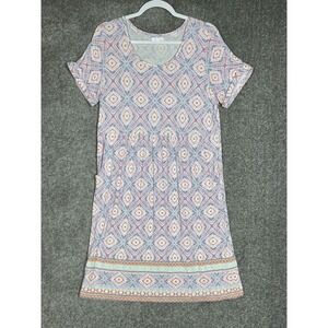 J Jill Dress Womens Size Medium Purple Pink Orange Geometric Stretch POCKETS‎